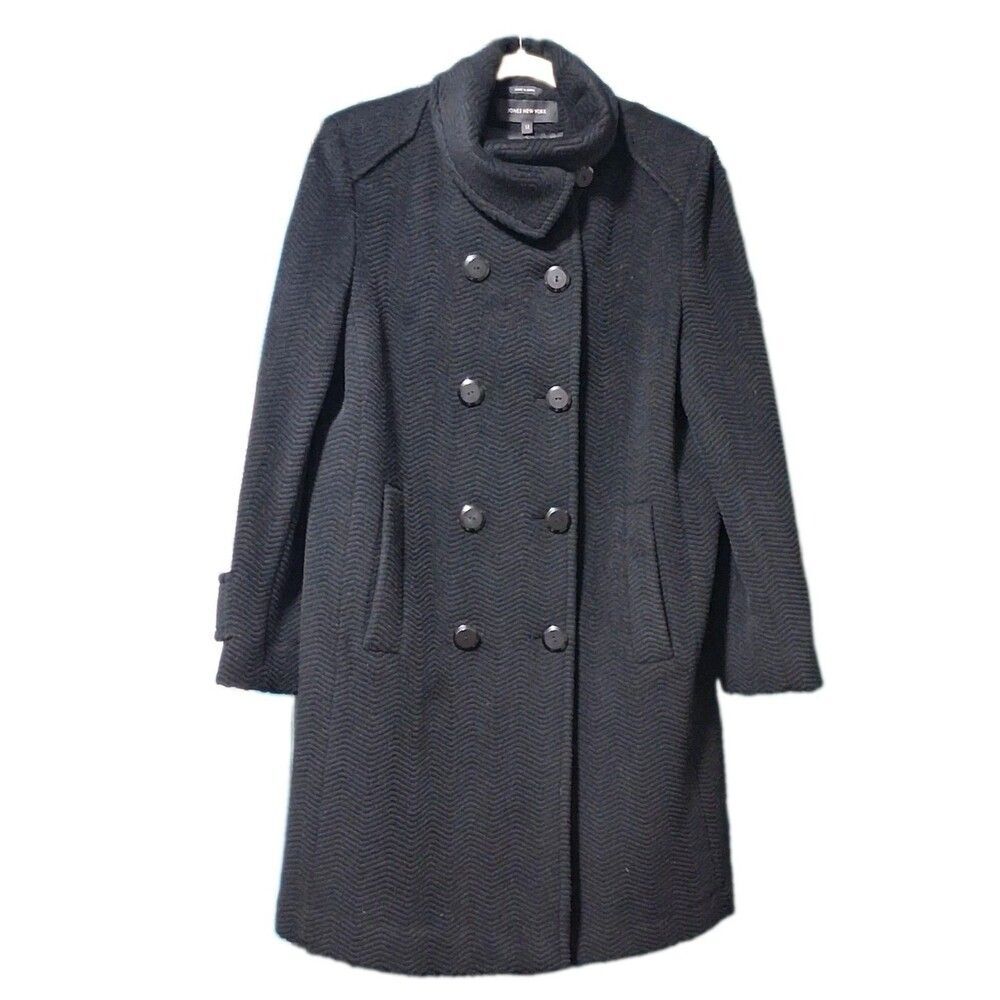 Classic Minimalist Wool Angora Peacoat Double Breasted Coat Women's S Jones NY